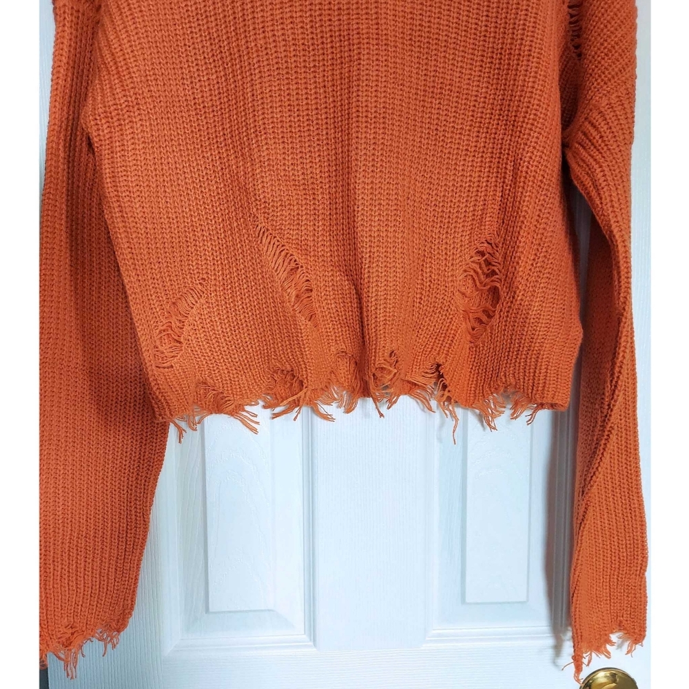 NWT - Burnt Orange Distressed Turtleneck Sweater - Picture 3 of 7